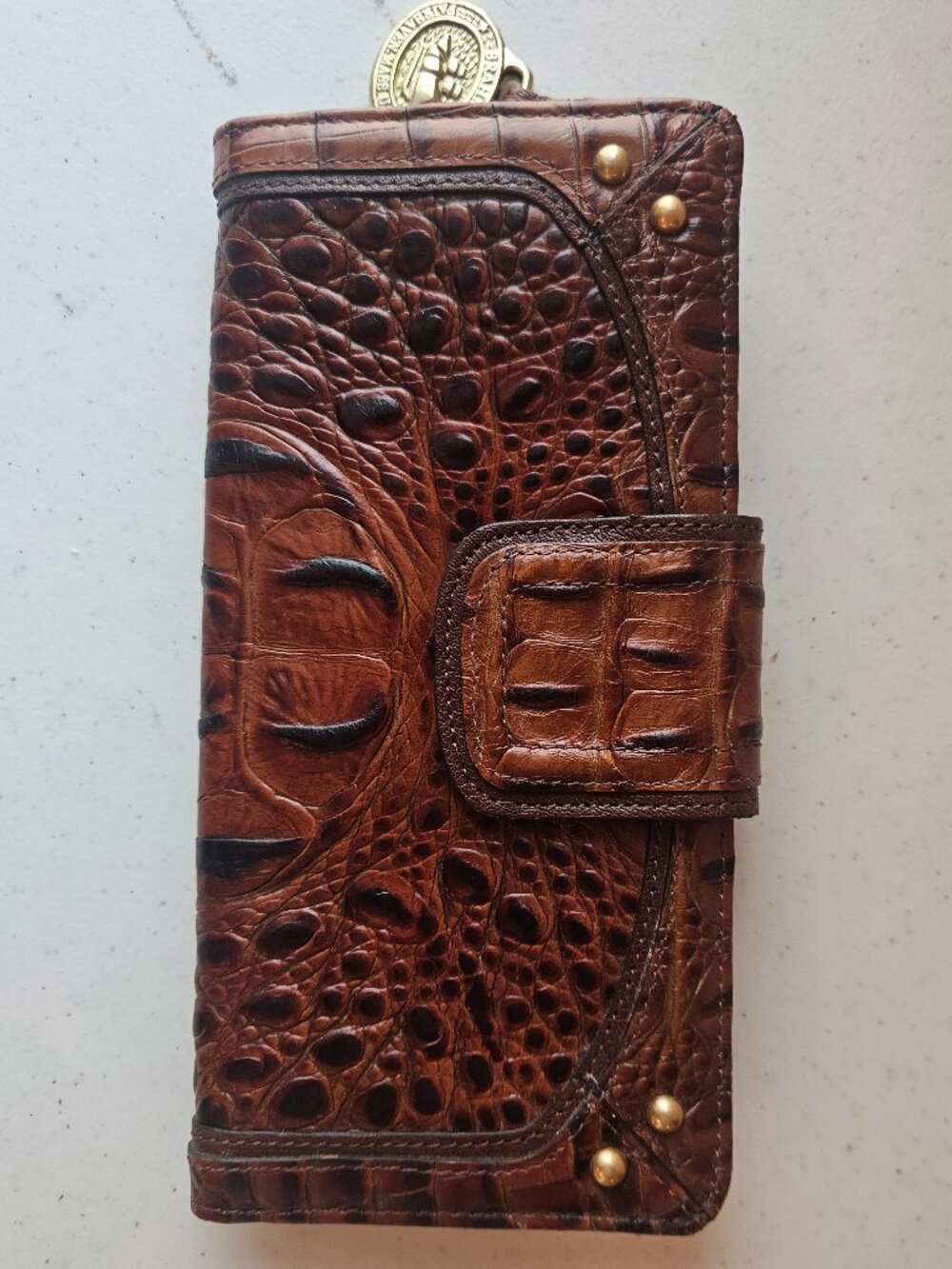 NWOT Brahmin Logo Versa Wallet Pecan Melbourne with Registration Card